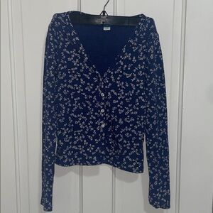 Old Navy Navy Blue Floral Button Up Top